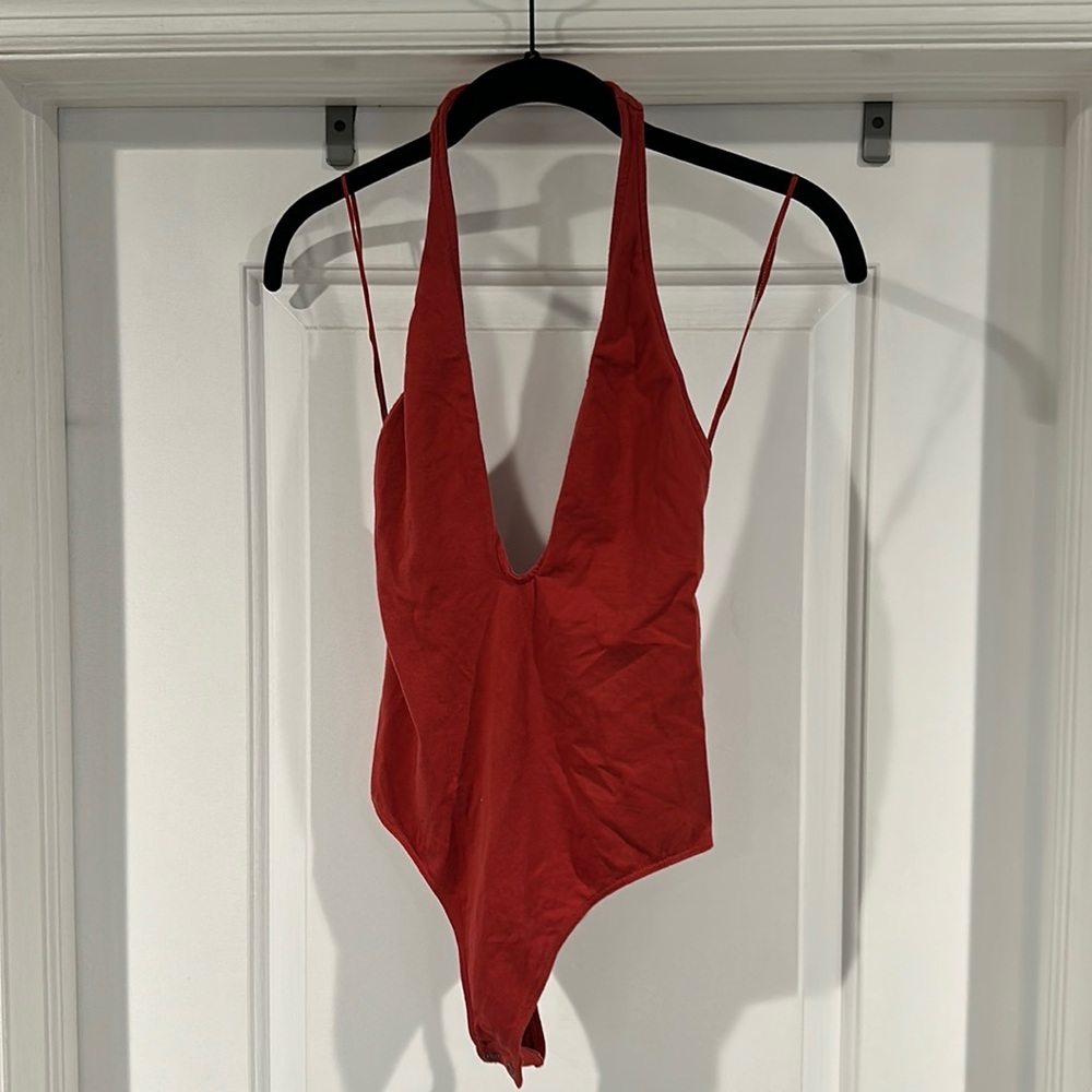 Open Back V Neck Thong Bodysuit